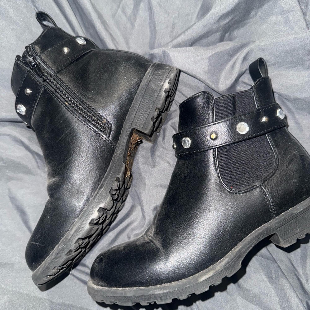 Black Ankle Boots with Studded Strap